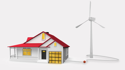 Wall Mural - Animation of wind turbine powering a house