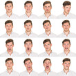 © ZoneCreative - short and black hair mustache young caucasian man collection set of face expression like happy, sad, angry, surprise, yawn isolated on white