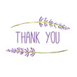 Thank you greeting card with flowers of lavender. Vector watercolor 