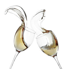 Canvas Print - Glasses of  wine with splash, isolated on white