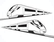 Set Of Modern High Speed Train Silhouettes