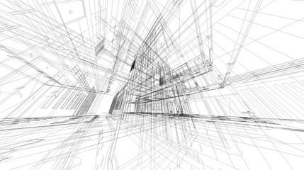 Poster - abstract 3d rendering of matrix wireframe space.
