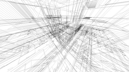 Poster - abstract 3d rendering of matrix wireframe space.