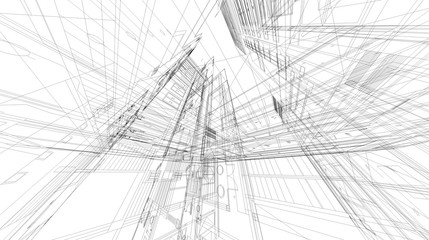 Poster - abstract 3d rendering of matrix wireframe space.
