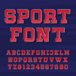 © epifantsev - Sport alphabet vector font. Retro style typeface for labels, titles, posters or sportswear. Type letters and numbers on the dark background.