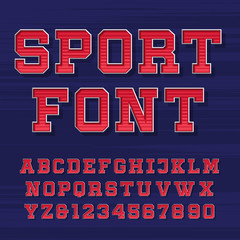 Poster - Sport alphabet vector font. Retro style typeface for labels, titles, posters or sportswear. Type letters and numbers on the dark background. 