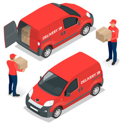 Wall Mural - Free delivery, Fast delivery, Home delivery, Free shipping, 24 hour delivery, Delivery Concept, Express Delivery, delivery man. Flat 3d vector isometric illustration