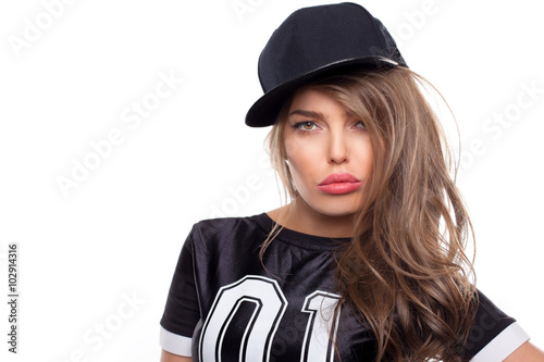 Fotografie, Obraz Young hip hop woman portrait isolated on white bg