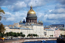 View Of The Embankment Of The Moika River And St. Isaac's Cathedral, St. Petersburg, Russia 