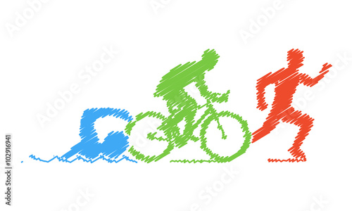 Fotografía Colored pencil drawing of the logo triathlon. Figures triathlete