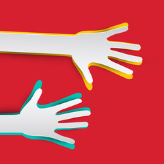 Poster - Paper Hands on Red Background