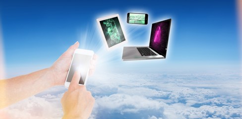 Poster - Composite image of woman using smartphone 