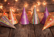 party hats on old wooden background