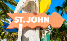 St John Welcome Sign With Palm Trees