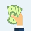 Hand holding Money, Cash bills in hand, payment type. Vector Illustration in flat style