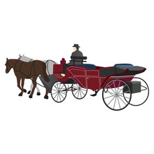 Horse Drawn Carriage With Driver. Vector Is Isolated On A White Background.