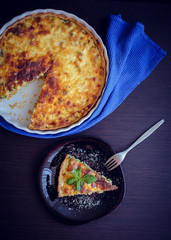 Poster - Quiche lorraine pie with chicken, mushrooms and broccoli