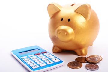 Poster - Safe piggy with calculator and coins from Brazil