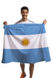 Fan holding the flag of Argentina celebrates