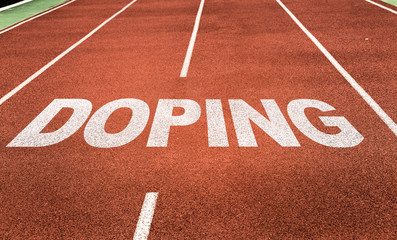 Doping written on running track