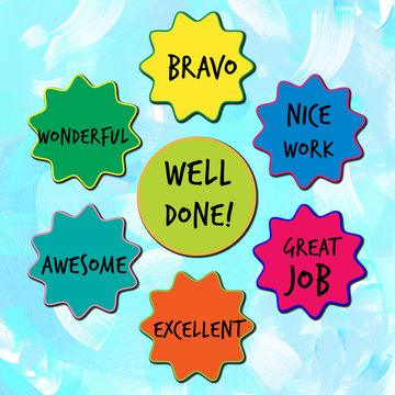 Wall Mural -  - Well done appreciation messages for children on blue painted background