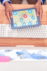 Poster - Composite image of red pointer surrounded by blue markers 