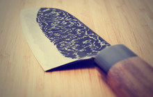 Japanese Damascus Carbon Steel Knife, Toned Image