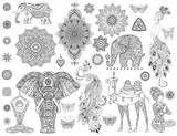 Fototapeta  - Ornamental set with animal, mandala vector. Element for design and Declaration.