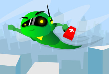 Poster - Modern Robot Fly First Medical Aid Medicine Help Chest Repair Support