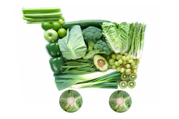 Wall Mural - Green grocery shopping cart icon