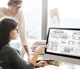 Poster - Blueprint Architect Construction Project Sketch Concept