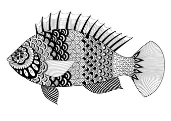 Wall Mural - Fish line art design for coloring book for adult, tattoo, T shirt design, element for design and so on