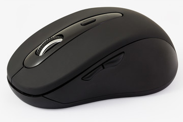 Black wireless mouse isolated on white background and clipping path