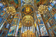 Mosaics In The Interior Of The Church Of The Savior On Spilled Blood In St. Petersburg, Russia.