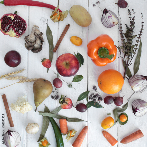 Fotografie, Obraz bouquet colors hand fruits vegatables background bank