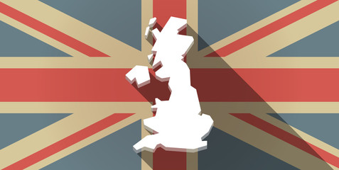 Long shadow UK flag icon with  a map of the UK