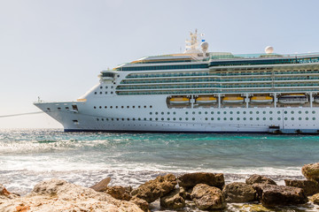 Canvas Print - Cruise Ship Moored in Sun by Seawall