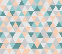 Colorful Tile Vector Background Illustration. Grey, Orange, Pink And Green Triangle Geometric Mosaic Card