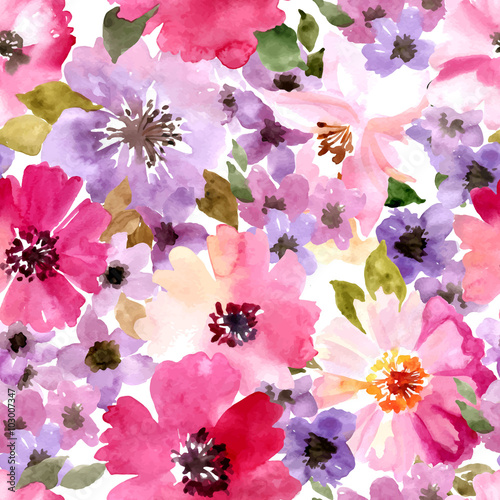 Cotton fabric Vektormuster mit Blumen und Pflanzen. Aquarell Blumen Abbildung. Nahtlose Muster.