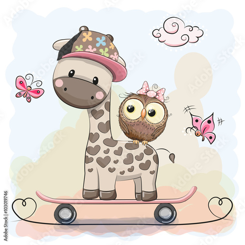 Plakat na zamówienie Giraffe and owl