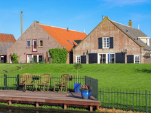 Farm Houses With Lawn At Dyke In The Netherlands