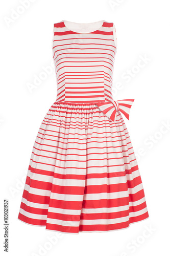 White with red retro dress isolated on white background Poster