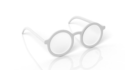 Sticker - Pair of white round-lens eyeglasses, isolated on white background.