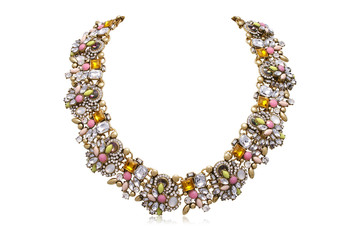 Wall Mural - Beautiful Pink, Green & Orange Crystal & Gold Necklace