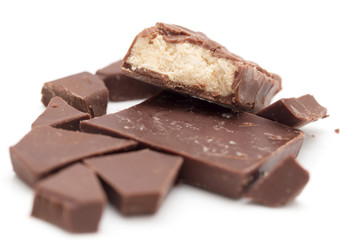 Sticker - slice of chocolate on a white background