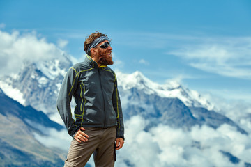 Wall Mural - hiker at the top of a pass