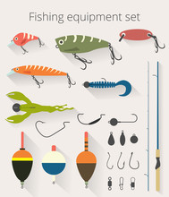 Fishing Set Of Accessories For Spinning Fishing With Crankbait Lures And Twisters And Soft Plastic Bait Fishing Float