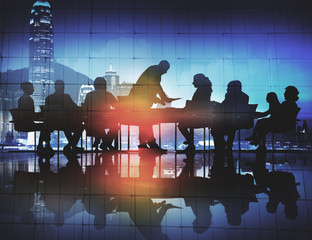 Canvas Print - Back Lit Business People Discussion Cityscape Meeting Concept