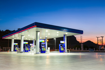 Gas station at sunset.