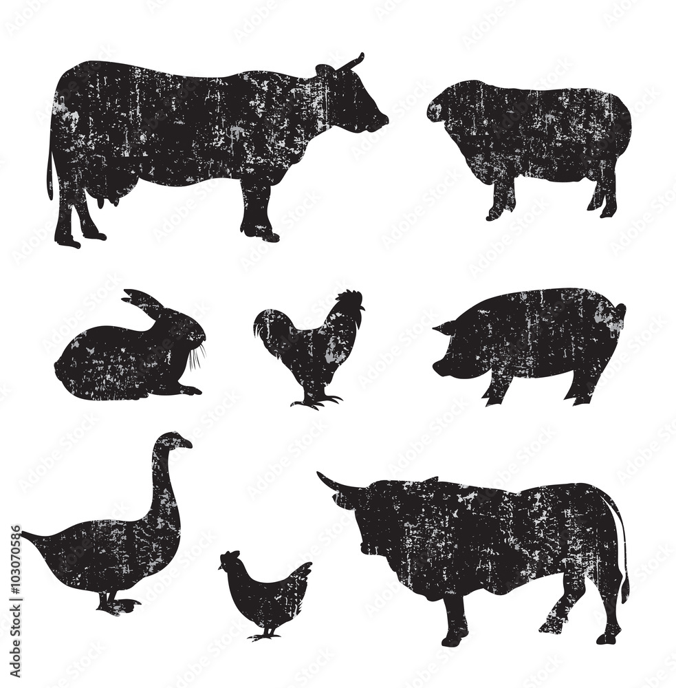 Silhouettes of hand drawn Farm animal Stock Vector | Adobe Stock